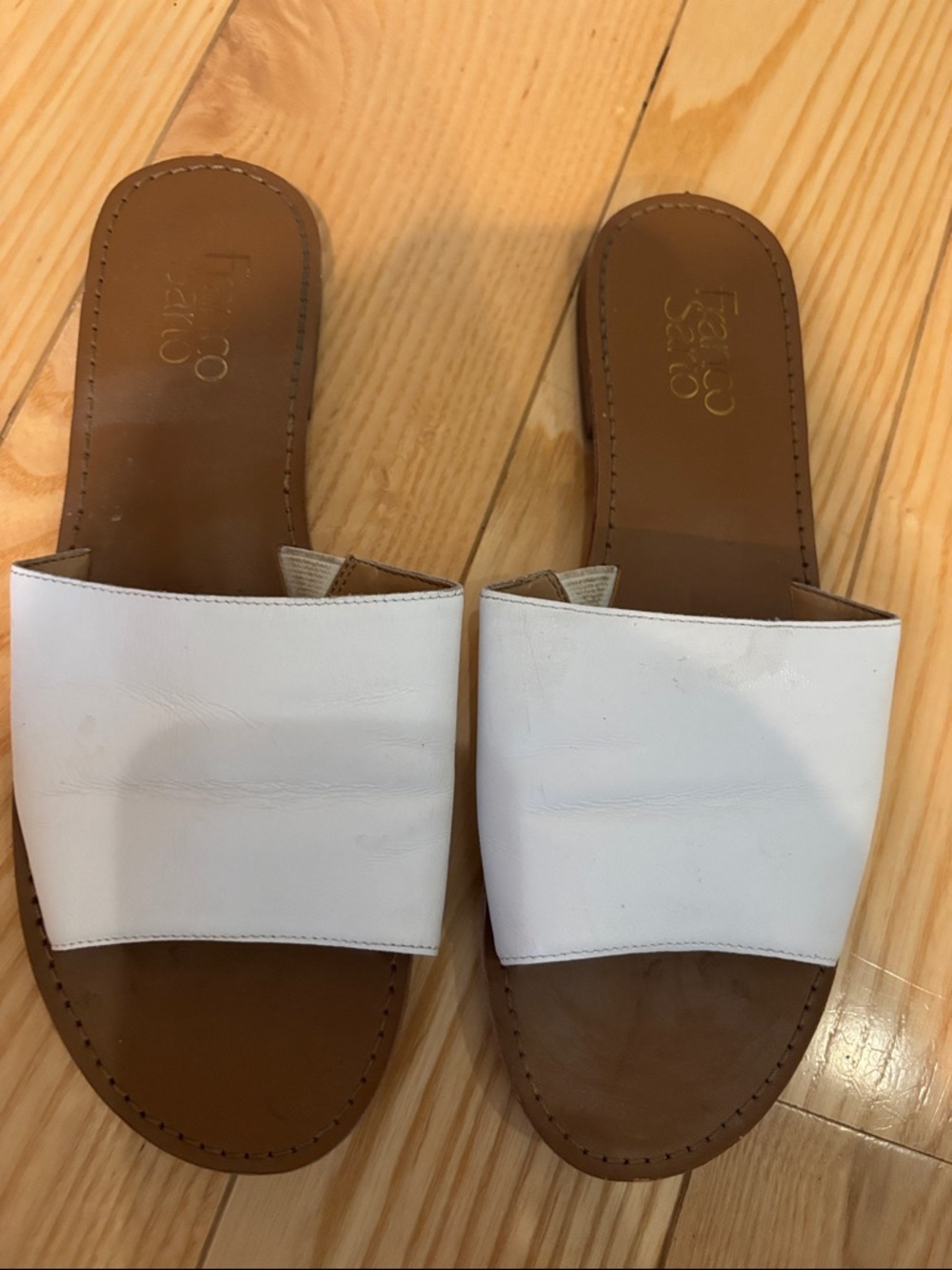 Franco Sarto White and Brown Slide Sandals for Women